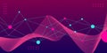 Abstract purple and pink technology background with wave line network, connecting nodes, and digital grid for data science Royalty Free Stock Photo