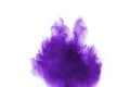 Abstract purple powder explosion on white background. Freeze motion of colored dust splattered Royalty Free Stock Photo