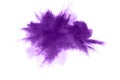 Abstract purple powder explosion on white background. Royalty Free Stock Photo