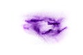 Abstract purple powder explosion on white background, Freeze motion of purple dust splashing Royalty Free Stock Photo