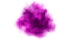 Abstract purple powder splattered on white background.