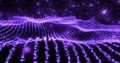 Abstract purple wave lines from particles and dots of energetic magic with glow Royalty Free Stock Photo