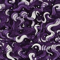 Abstract purple and white pattern with swirling circles and wavy lines (tiled)