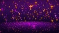 Abstract Purple Yellow Cross Jesus Christianity Symbol Miracle Lights And Glitter Sparkle Flying On Glitter Sparkle Plane