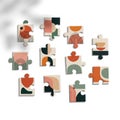 Abstract puzzle pieces displayed against a white background. Each piece features unique geometric Royalty Free Stock Photo