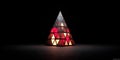 Abstract pyramid with red and white triangles on a dark background and surface Royalty Free Stock Photo