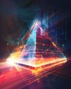 Abstract pyramid structure with interconnected lines and vibrant light trails Royalty Free Stock Photo