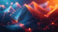 Abstract pyramids, glowing lines, data visualization, dark background, tech presentation
