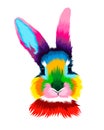 Abstract rabbit head portrait, hare from multicolored paints. Colored drawing