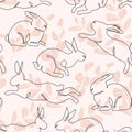 Abstract rabbit line art on floral background. Symbol of Chinese New Year zodiac
