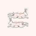 Abstract rabbit line art on floral background. Symbol of Chinese New Year zodiac