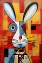 Abstract Rabbit Painting In The Style Of Pablo Picasso. Animals Art. Illustration, Generative AI
