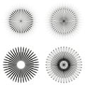 Abstract radial patterns. Geometric circle Vector. Optical illusion shapes. Monochrome graphic elements. Royalty Free Stock Photo