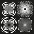 Abstract radial patterns. Geometric circle Vector. Optical illusion shapes. Monochrome graphic elements. Royalty Free Stock Photo