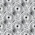 Abstract radial shapes black and white vector seamless pattern. Tiled round mandalas background. Geometric repeat backdrop. Modern