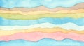 Abstract rainbow acrylic and watercolor wave strip line painting horizontal background. Texture paper