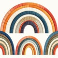 Abstract Rainbow Arches Pattern With Varied Colors on White Background Decorative Handmade Boho Textile Wall Royalty Free Stock Photo