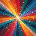 Abstract rainbow burst creates motion blur effect like light tunnel. Exploding stars, colorful lines radiate from bright center, Royalty Free Stock Photo
