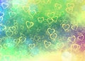 Abstract rainbow cloudy background with yellow hearts