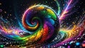 an abstract rainbow colored vortex with water drops on it on the surface