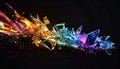 Abstract Rainbow Crystal Explosion Dark Background Glowing Particles Dynamic Motion Royalty Free Stock Photo