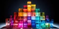 Abstract rainbow cubes, multicolor background, iridescent colors on dark