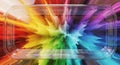 Abstract rainbow explosion contained within a glass-like rectangular prism on a vibrant background Royalty Free Stock Photo