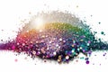 Abstract rainbow glitter sparkle on a white background. Sequins in a pile wallpaper.