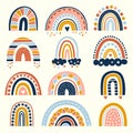 Abstract rainbow. Scandinavian graphic curved stylized lines decoration for kids shapes of rainbow vector drawing set Royalty Free Stock Photo