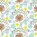 Abstract rainforest seamless vector trendy flora pattern.