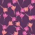 Abstract random botanic seamless pattern with purple and orange crocus flower elements print. Nature ornament Royalty Free Stock Photo