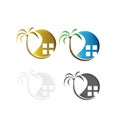 abstract Real Estate logo template with home and palm tree on seaside Royalty Free Stock Photo