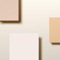 Abstract realistic 3d beige and cream geometric rectangles frame set with shadow. Top of cube pedestal or stand podium design. Royalty Free Stock Photo