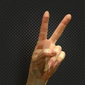abstract realistic human hand image on black background, two fingers peace or victory sign vector illustration