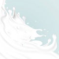 Abstract realistic milk drop with splashes and waves isolated on light blue background. Vector illustration Royalty Free Stock Photo