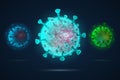 Abstract realistic multicolored 3d viruses isolated on dark blue background. Royalty Free Stock Photo