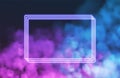 Abstract rectangle neon frame on pink smoke background. Vector glowing light lines. Dark neon background. Vector