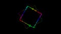 Abstract rectangle spinning spectral wave design on black background vibrating spectrum waveform music futuristic animation