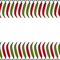 Abstract rectangular double sided frame of garland of chili pepper in trendy bright color. Copyspace