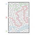 Abstract rectangular large maze. Game for kids. Puzzle for children. Three entrances, one exit. Labyrinth conundrum. Flat vector i