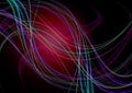 Abstract with red back lit black background with intersecting strips