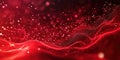 Abstract red background features network mesh, particle connections creating wavy design. Dynamic interplay of points, lines Royalty Free Stock Photo