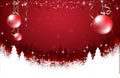 Abstract red background with snowflake, christmas trees and red balls. Vector Illustration. Royalty Free Stock Photo