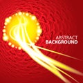 Abstract red background with yellow rays, receding