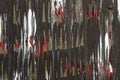Abstract red, black, white painted wall background with colorful drips, flows, streaks of paint Royalty Free Stock Photo