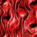 Abstract red bloody liquid drop shapes and drops wavy shapes stains and spill, distressed oil paint. Fractal hot hell texture Royalty Free Stock Photo