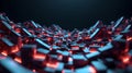 Abstract Red and Blue Low-Poly Cubes Landscape. Royalty Free Stock Photo