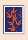 Abstract red color bamboo leaves and tree flat dark blue background poster