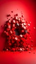 Abstract red cubes forming a hole in a wall with scattered fragments Royalty Free Stock Photo
