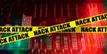 Abstract Red Cyberspace Background with crime scene ribbon. Data Breach, Malware, Cyber Attack, Hacking Concept